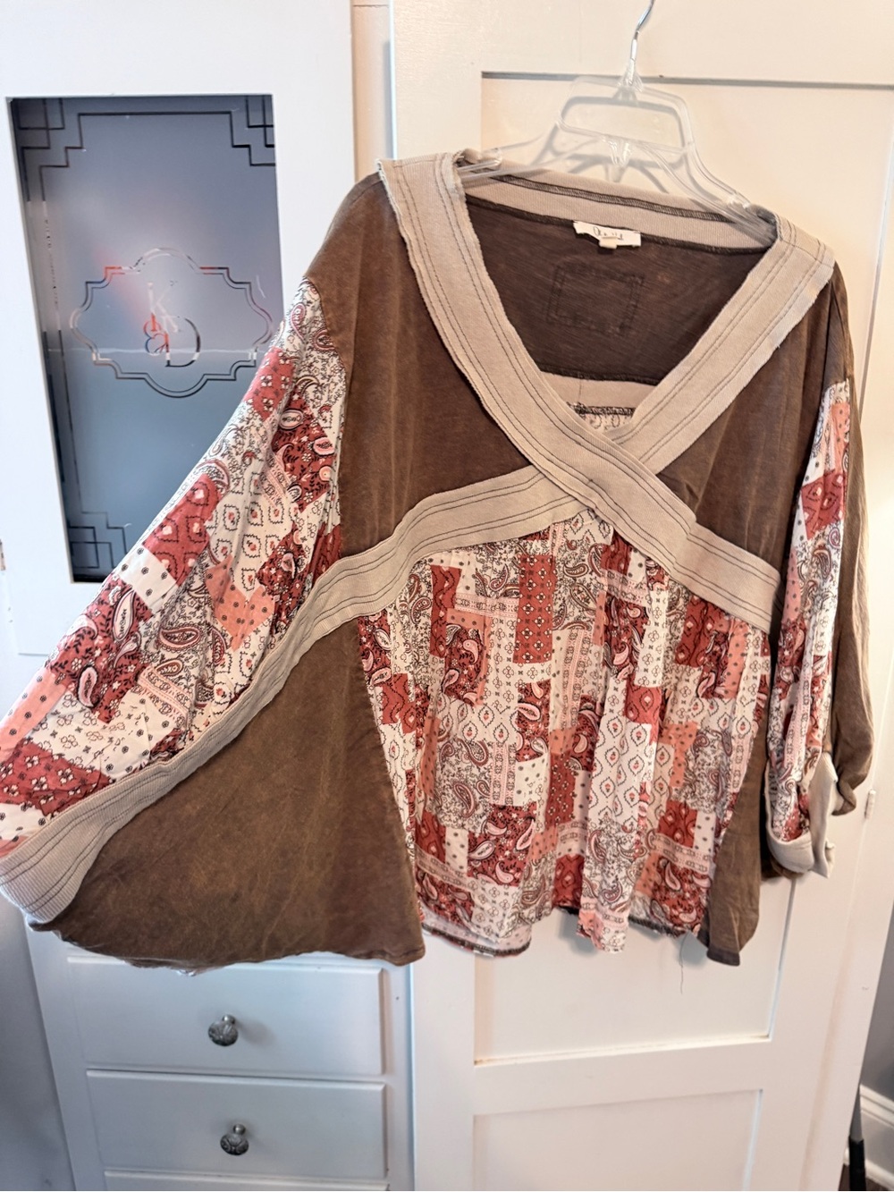 Oli & Hali Brown and Coral Patchwork Peasant Tunic